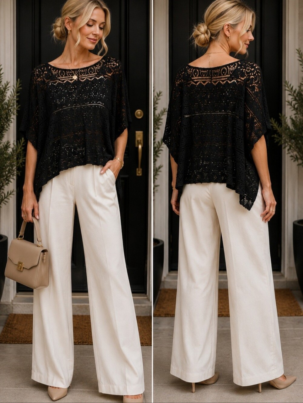 Black Crochet Open Knit Poncho Sweater